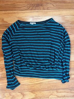 Striped Black and Teal Slouch Top